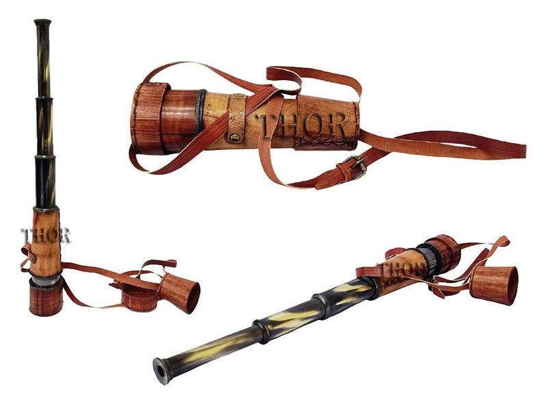 Nautical Vintage Handheld Brass Pirate Spyglass Handcrafted Marine Telescope Leather Case Carving Collectible Gift Decor 18 Rustic Vintage Home Decor Gifts