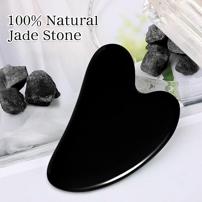 CAREMIMA by SKINROTH Authentic Jade Gua Sha Tool | Green Natural Stone for Face & Body Massage | Ergonomic Design for Skincare Application (Black) - Image 5