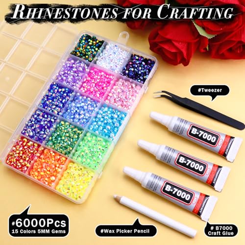 Briskbloom 6000PCS 5MM Resin Jelly Rhinestones for Crafts Nails, 15 Colors SS20 Flatback Rhinestone Gems for Tumblers Mugs Crocs Shoes Graduation Cap Makeup, Bedazzling Kit with B7000 Glue - Image 2