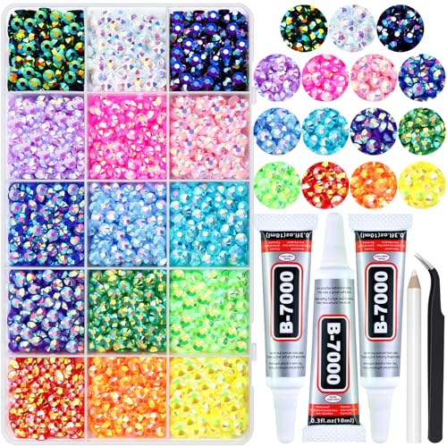 Briskbloom 6000PCS 5MM Resin Jelly Rhinestones for Crafts Nails, 15 Colors SS20 Flatback Rhinestone Gems for Tumblers Mugs Crocs Shoes Graduation Cap Makeup, Bedazzling Kit with B7000 Glue - Image 1