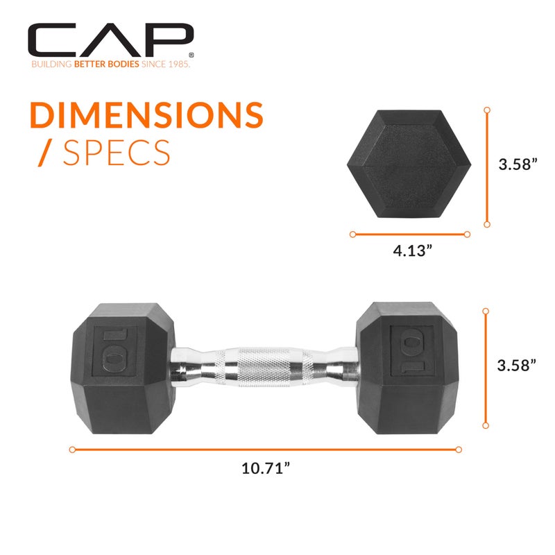 CAP Barbell 10 LB Rubber Coated Hex Dumbbell Hand Weight - Pair | Chrome Handle - Image 4