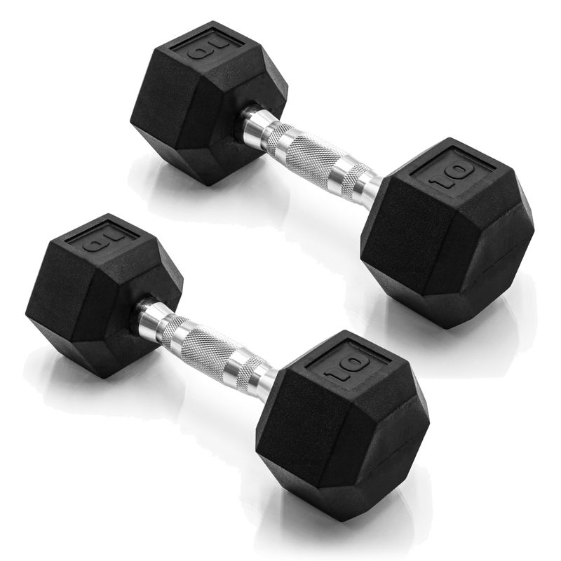 CAP Barbell 10 LB Rubber Coated Hex Dumbbell Hand Weight - Pair | Chrome Handle - Image 1