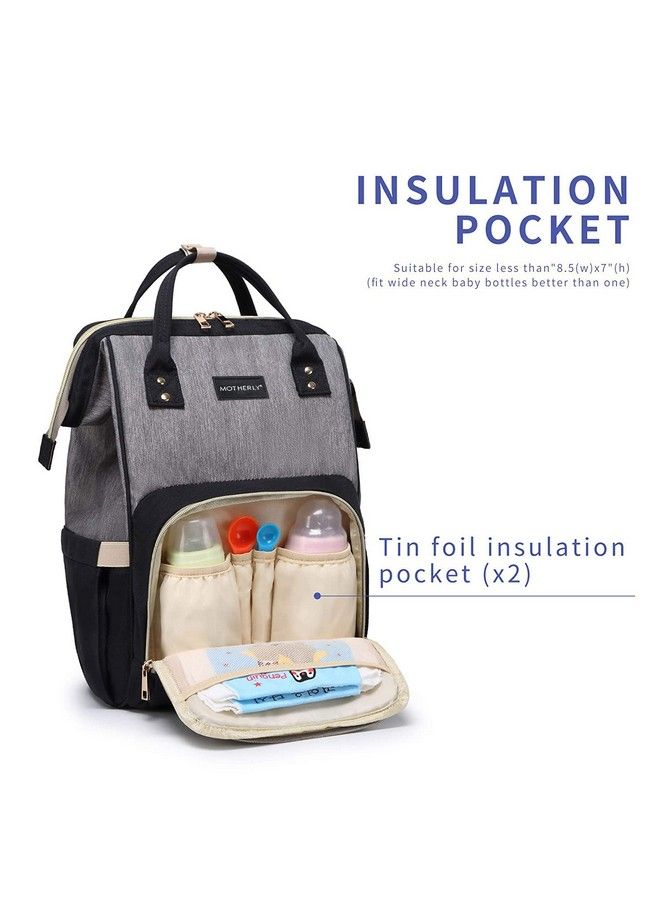 Motherly حقائب حفاضات ميوز إيفرغرين للأمهات مع حقيبة زجاجة واحدة + حصيرة تغيير حفاضات واحدة + مجموعة من خطافات عربة الأطفال (أسود رمادي) - Image 4