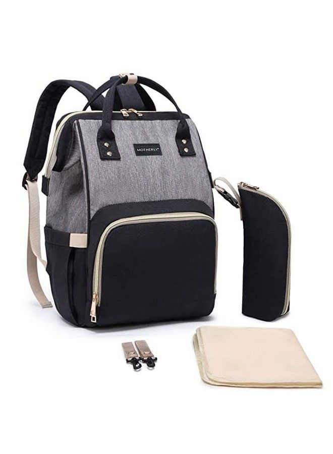Motherly حقائب حفاضات ميوز إيفرغرين للأمهات مع حقيبة زجاجة واحدة + حصيرة تغيير حفاضات واحدة + مجموعة من خطافات عربة الأطفال (أسود رمادي) - Image 2