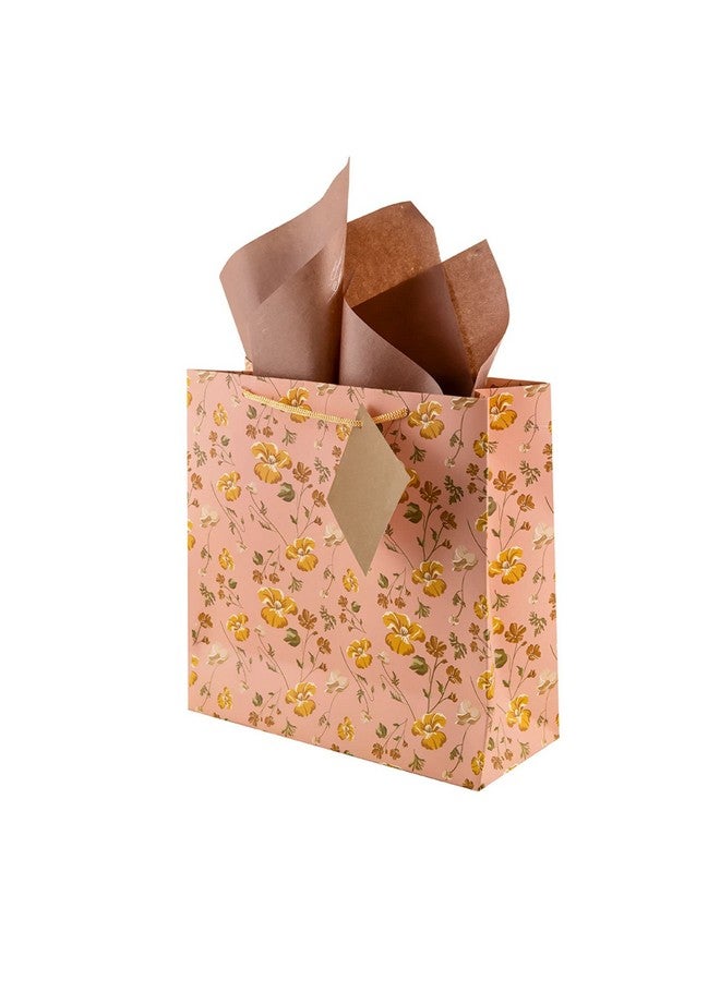 Birch & Co. حقائب هدايا بيرش وشركاه - حقائب ورقية متوسطة لحمل الهدايا مع مناديل وبطاقة شكر - عبوة من 5، خوخي - Image 1