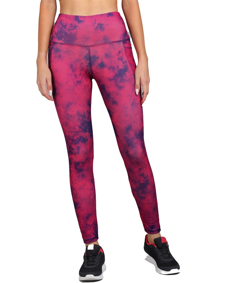 Rock Paper Scissors Women Premium High Waist Stretchable Gym Tights Leggings With Pockets Gym Wear/Active Wear Tights Yoga High Rise Pants Zumba/Dance Workout Tights Gym Tight Red Tien Dye, Small - Image 1