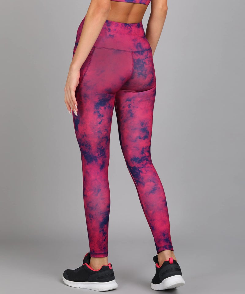 Rock Paper Scissors Women Premium High Waist Stretchable Gym Tights Leggings With Pockets Gym Wear/Active Wear Tights Yoga High Rise Pants Zumba/Dance Workout Tights Gym Tight Red Tien Dye, Small - Image 3