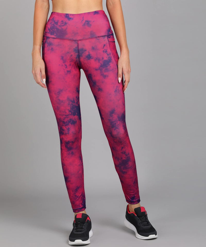 Rock Paper Scissors Women Premium High Waist Stretchable Gym Tights Leggings With Pockets Gym Wear/Active Wear Tights Yoga High Rise Pants Zumba/Dance Workout Tights Gym Tight Red Tien Dye, Small - Image 2
