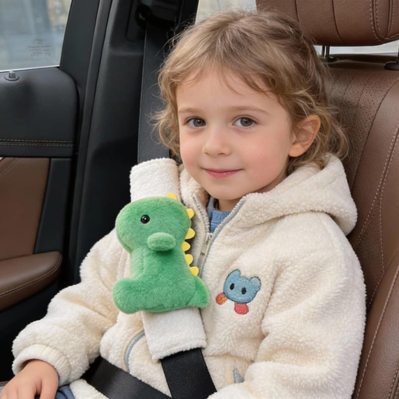 Zigihos 2 PCS Seat Belt Cover Pad, Cute Dinosaur Seatbelt Covers for Kids, Winter Plush Fluffy Soft Seatbelt Cushion, Car Seat Strap Pads (Pink+Green) - Image 5