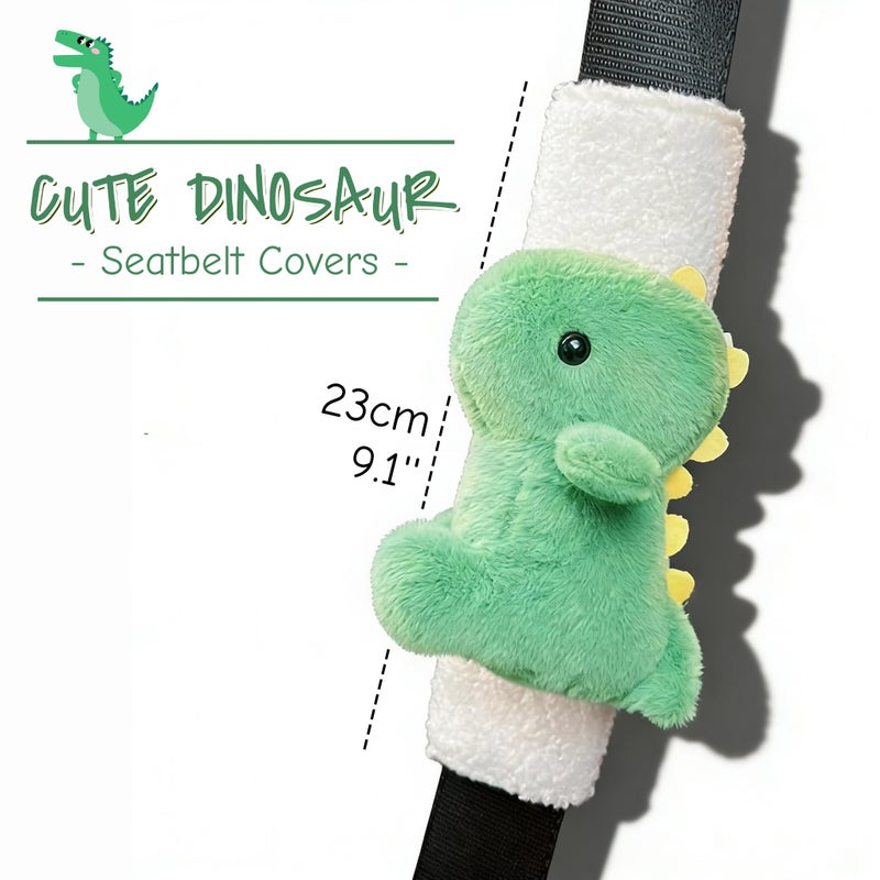 Zigihos 2 PCS Seat Belt Cover Pad, Cute Dinosaur Seatbelt Covers for Kids, Winter Plush Fluffy Soft Seatbelt Cushion, Car Seat Strap Pads (Pink+Green) - Image 2