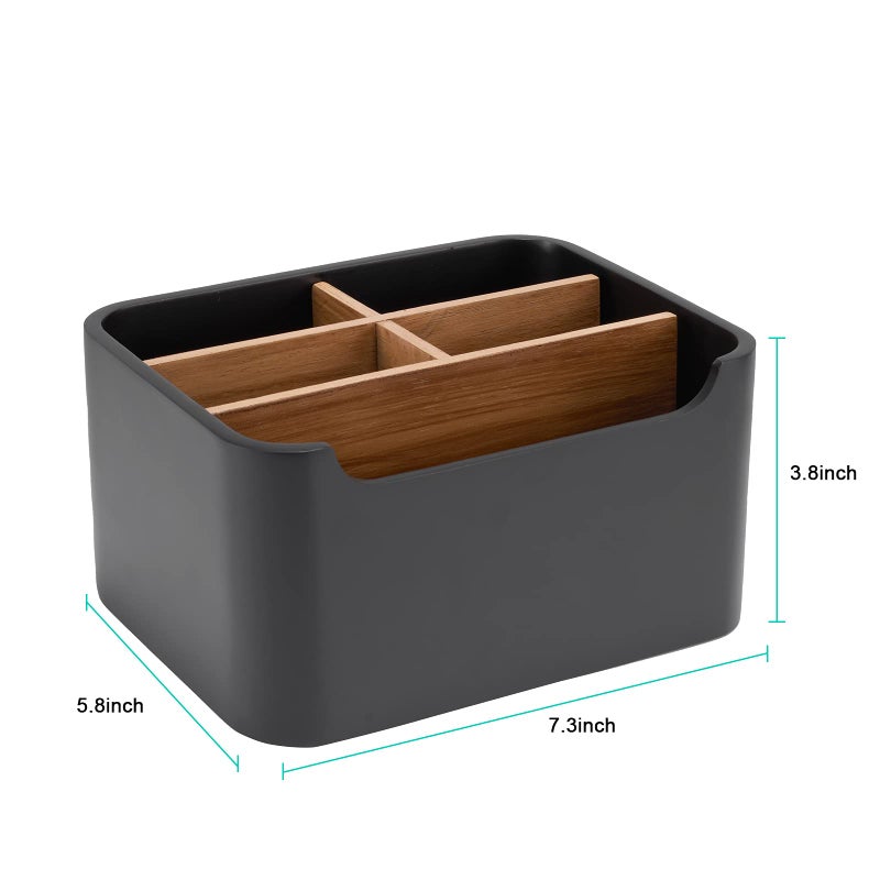 SZYRL Remote Control Holder with Removable Wood Compartments for Media Devices, Desktop Stationery, and Bedside Nightstands, Black - Image 2