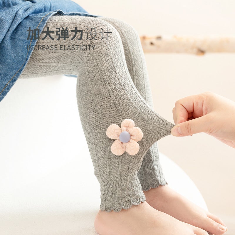 2022 New Korean Style Solid Color Children'S Leggings Cute Little Flower Baby Girls' Leather Band Ankle-Length Pants Breathable - Image 4