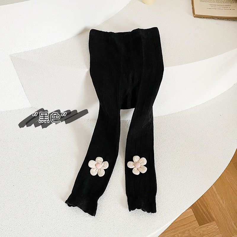 2022 New Korean Style Solid Color Children'S Leggings Cute Little Flower Baby Girls' Leather Band Ankle-Length Pants Breathable - Image 1