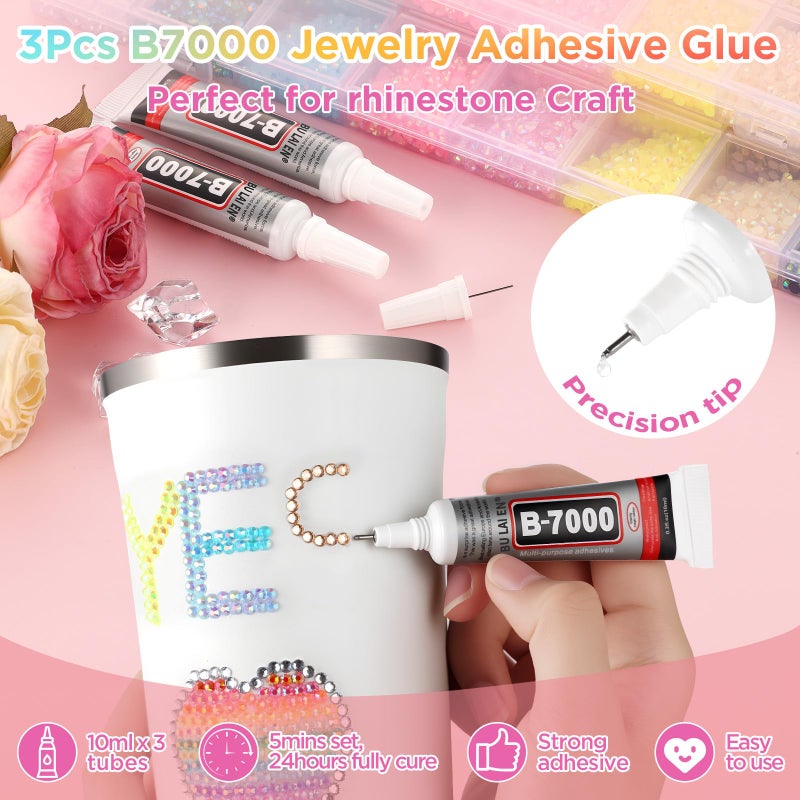 Zefy 40 Colors Resin Jelly Rhinestones for Bedazzling, 4mm 19000 Pcs Flatback Gems for Crafting, Bedazzling Kit with 3Pcs B7000 Glue for Clothing Shoes Nail Book Diamond Art - Image 3