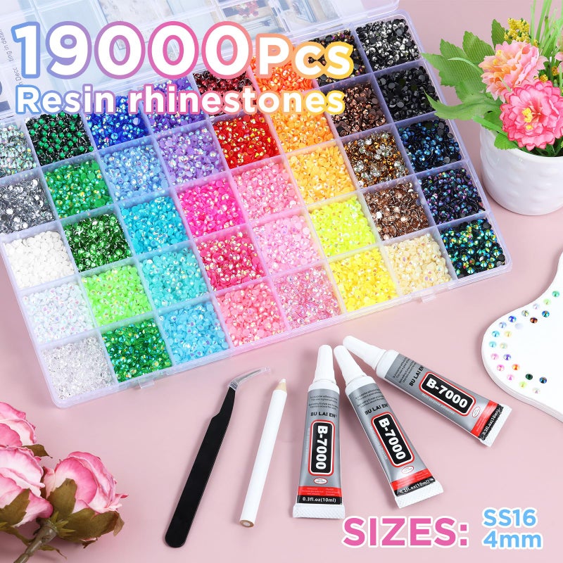 Zefy 40 Colors Resin Jelly Rhinestones for Bedazzling, 4mm 19000 Pcs Flatback Gems for Crafting, Bedazzling Kit with 3Pcs B7000 Glue for Clothing Shoes Nail Book Diamond Art - Image 2