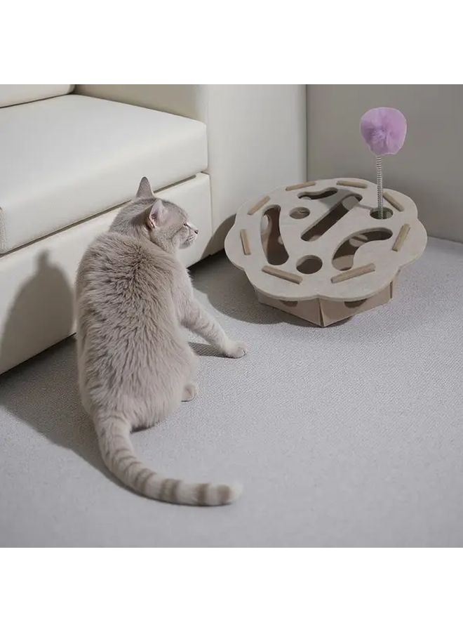 White Floral Embroidered Cat Puzzle Felt Box With 3 Teaser Bells Balls And 1 Teaser Wand Pet Enrichment Self Soothing Game Set - Image 5