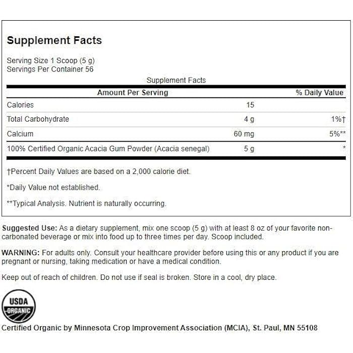 Swanson 100% Certified Organic Acacia Fiber Powder 10 Ounce (284 g) Pwdr - Image 2