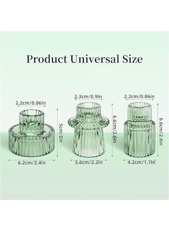 HOOKOR Candlestick Holders Set of 3 Glass Candle Holders for Taper Candles,Pillar Candles and Tealight Candles,for Table Centerpieces, Wedding Decor and Dinner Party (Green)  - Image 2