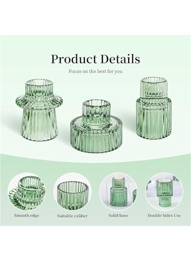 HOOKOR Candlestick Holders Set of 3 Glass Candle Holders for Taper Candles,Pillar Candles and Tealight Candles,for Table Centerpieces, Wedding Decor and Dinner Party (Green)  - Image 3
