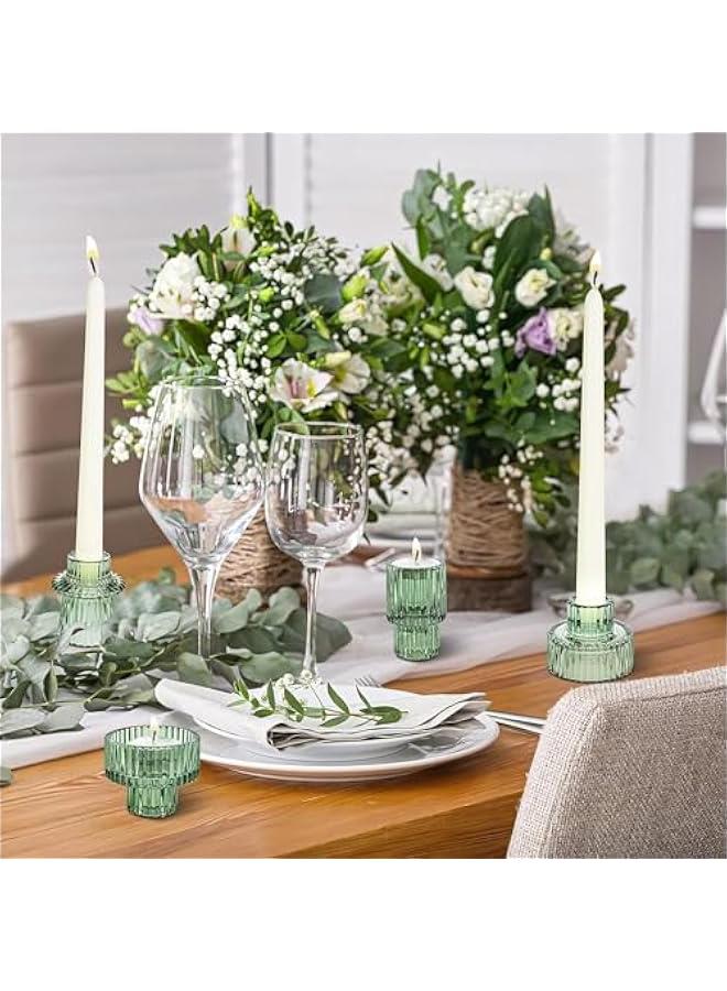 HOOKOR Candlestick Holders Set of 3 Glass Candle Holders for Taper Candles,Pillar Candles and Tealight Candles,for Table Centerpieces, Wedding Decor and Dinner Party (Green)  - Image 5
