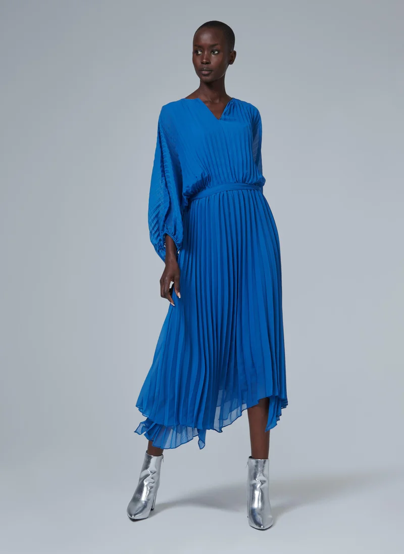 Marked Waist Pleated Dress - Shorter length