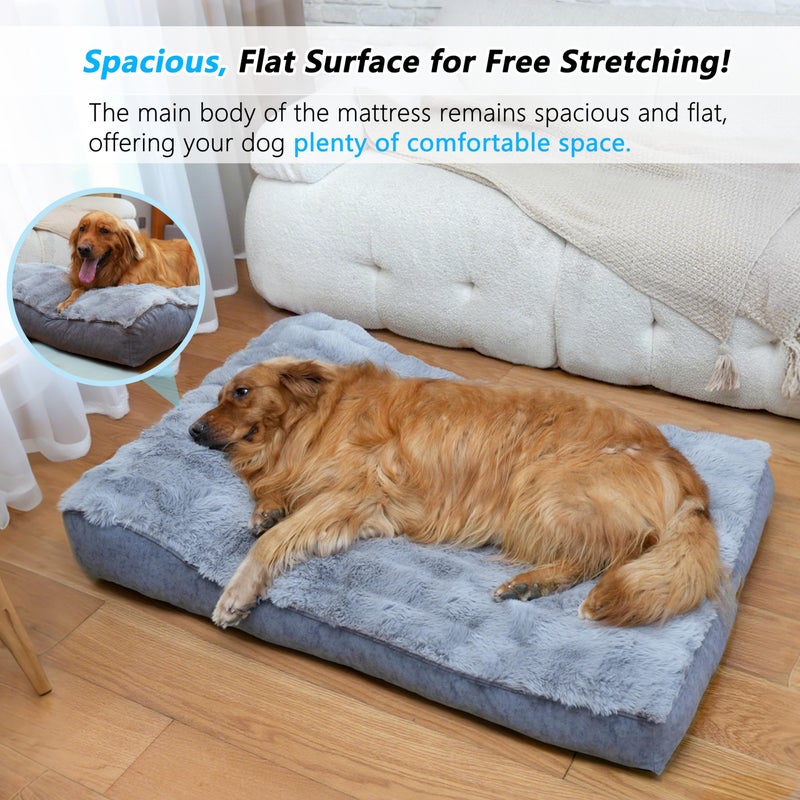 OMIVIER Large Dog Bed with Low-Angle Soft Pillow.Deluxe Dog Bed Fabric Comfortable and Soft.with Non-Slip Bottom, Washable pet Bed for Crate.Color: Grey. - Image 2