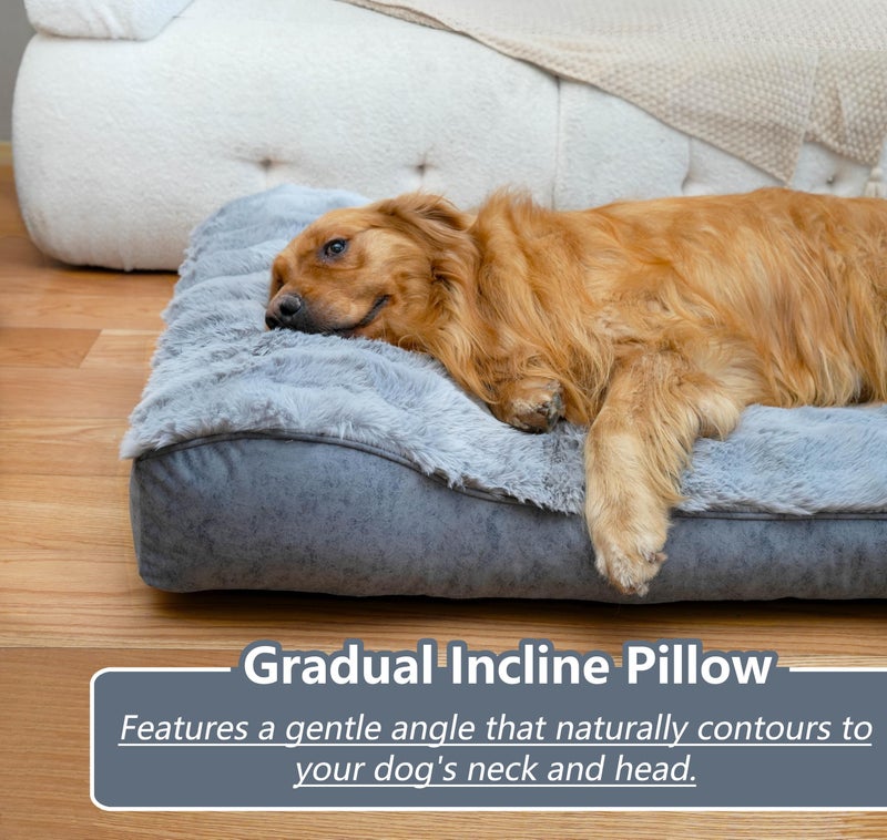 OMIVIER Large Dog Bed with Low-Angle Soft Pillow.Deluxe Dog Bed Fabric Comfortable and Soft.with Non-Slip Bottom, Washable pet Bed for Crate.Color: Grey. - Image 3