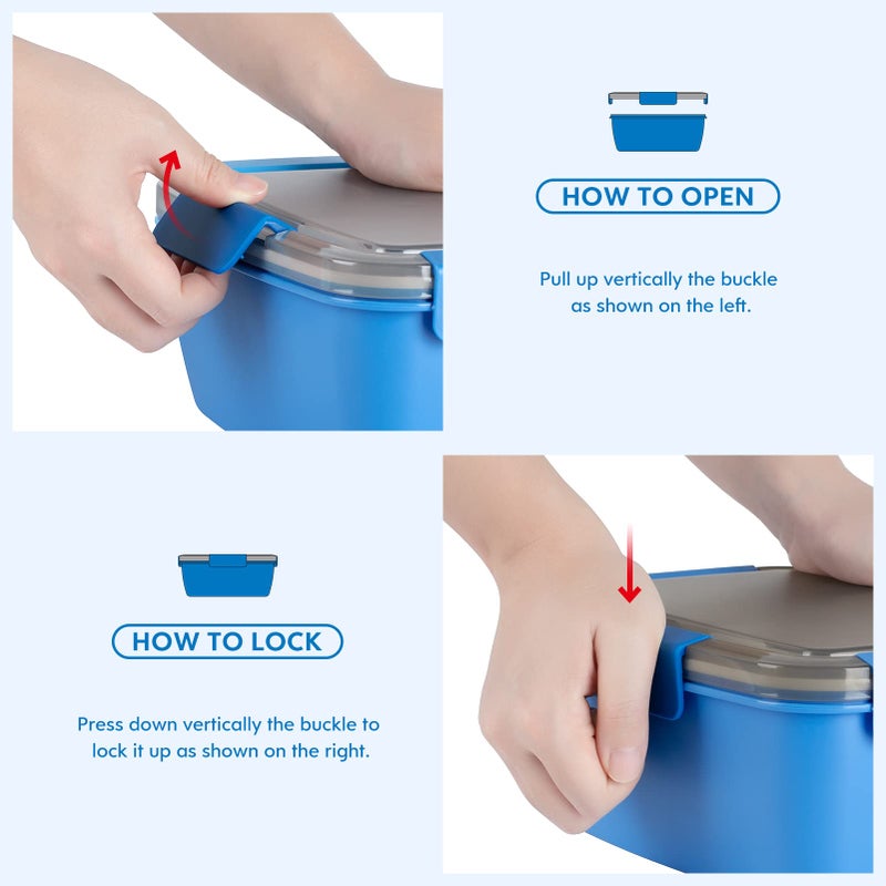 Cherrysea 2Pack Salad Lunch Container, 68oz Salad Bowls with 4 Compartments Tray,Leak Proof Lunch Box with Fork for Men,Women BPA-Free Snack Box with Sauce Container for Dressings - Blue - Image 4