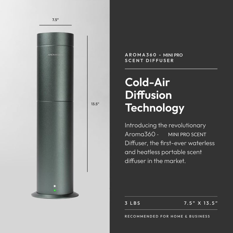 AROMA360 -Mini Pro Scent Diffuser-Aroma Diffuser for Essential Oils-Cold-Air Diffusion-600sq.ft. Coverage-Waterless Air Diffuser-Green-Works Exclusively with Pro Pod Bottles - Image 2
