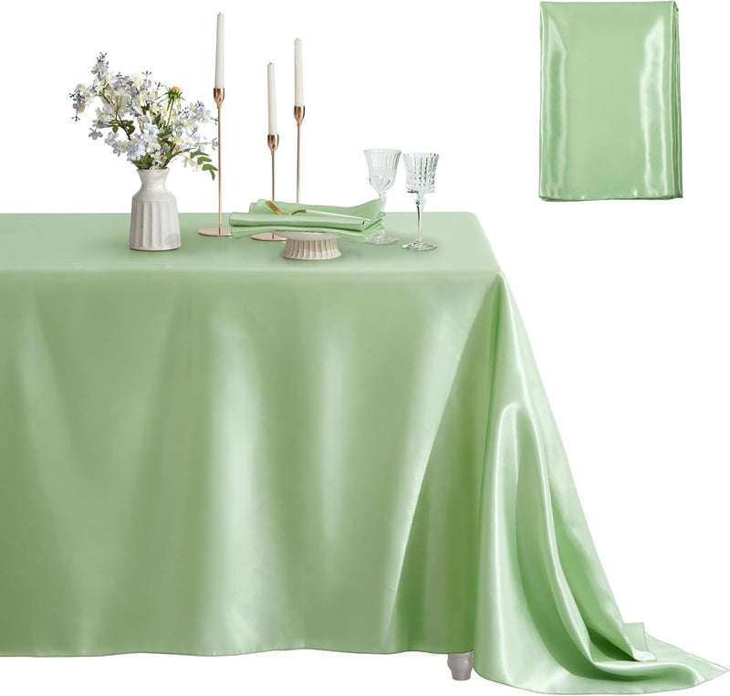Counfeisly 1 Pack Satin Table Cover Rectangle Silkly Soft Table Cloth, Satin Dining Table Cloths for Wedding Banquet Table Decoration, Dining Room, Indoor and Outdoor Use, 60 x 84 Inches, Sage Green - Image 1