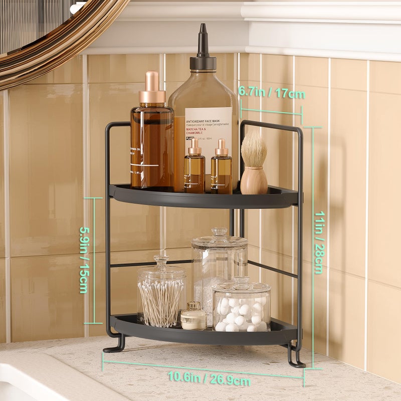 NLBTW 2 Tier Corner Bathroom Countertop Organizer, Tool-Less Installation Vanity Tray for Skincare Makeup Perfume Organizer, Small Plastics Counter Bathroom Storage and Organization (Black) - Image 2