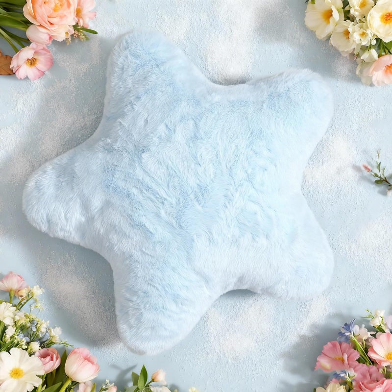 YRXRUS Star Pillows, Light Blue Star Shaped Pillow, Decorative Throw Pillow Gifts, Cute Plush Christmas Room Decor, Fluffy Faux Rabbit Fur 14"x14"Pillows for Living Bedroom - Image 1