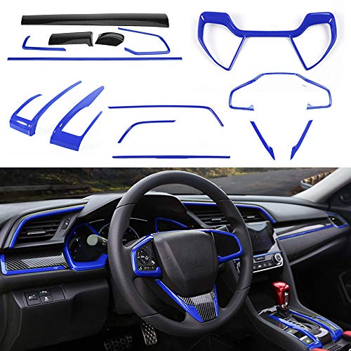 BOYUER 15PCS Civic Interior Full Accessories Center Console Gear Box Cover Trim Steering Wheel Trims Decoration Stickers for 10th Gen Honda Civic 2021 2020 2019 2018 2017 2016(BLUE) - Image 1