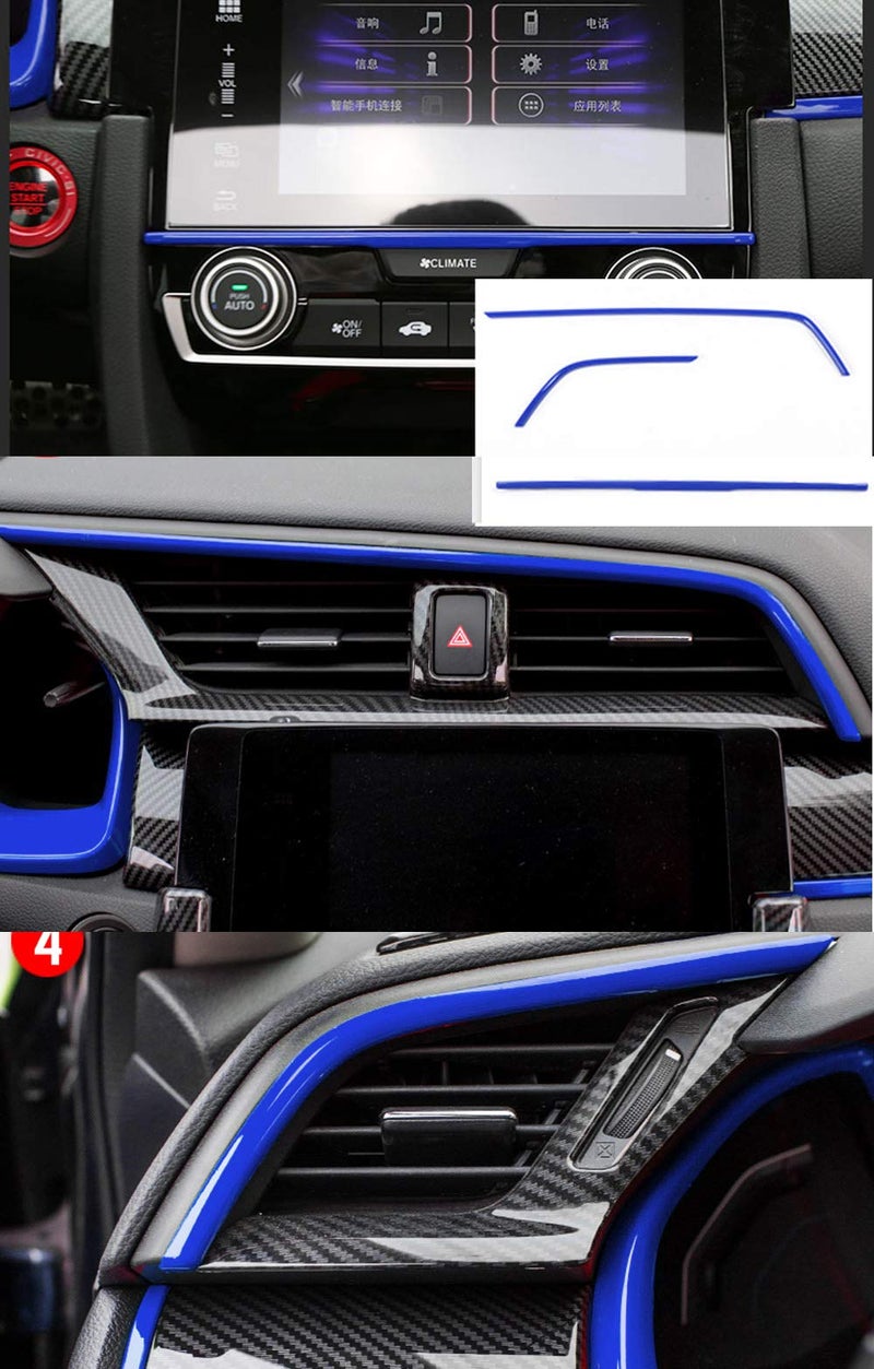 BOYUER 15PCS Civic Interior Full Accessories Center Console Gear Box Cover Trim Steering Wheel Trims Decoration Stickers for 10th Gen Honda Civic 2021 2020 2019 2018 2017 2016(BLUE) - Image 5