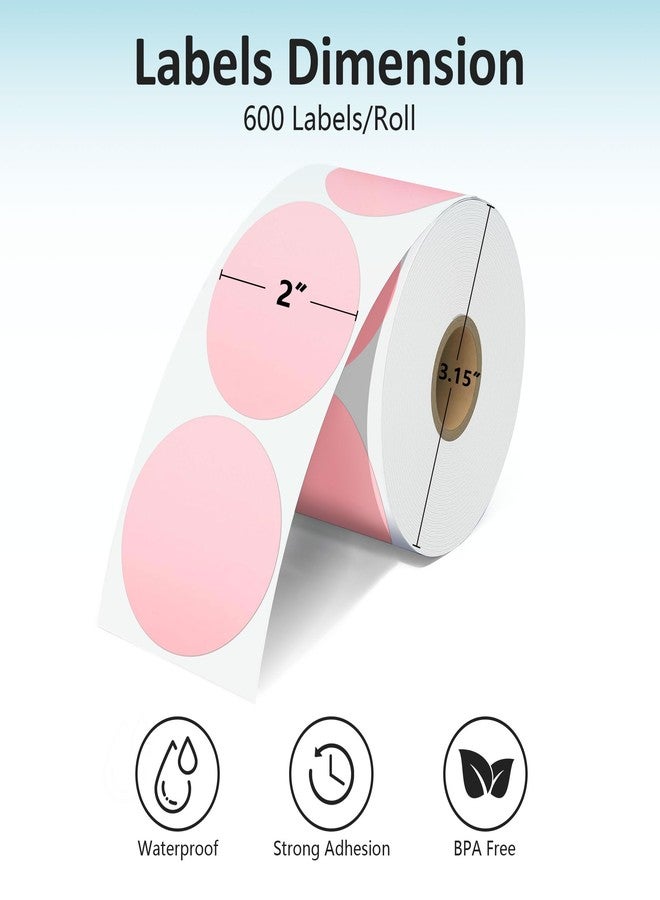 JOYIT 2'' Pink Thermal Labels - 600pcs Round Thermal Printer Labels, Waterproof Thermal Printer Stickers for Logo Design, Name/Price Tag, Thanks Card, Address, QR Code, 600 Labels/Roll (Pink) - Image 3