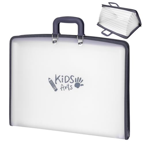CRAFTALENT 11x17 Kids Art Portfolio Accordian File Organizer with 13 Pockets Art Portfolio for Kids with Handle and Zipper Closure Oxford Cloth Frosted Translucent Artwork Folder for Children 1 Pack - Image 1