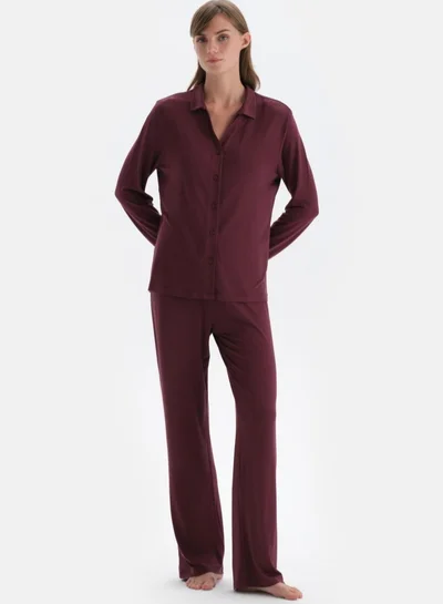 داجي Shirt & Trousers Pajama Set Spread Collar Modal Mid Rise Sleepwear