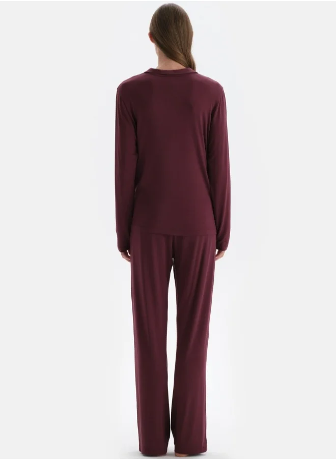 داجي Shirt & Trousers Pajama Set Spread Collar Modal Mid Rise Sleepwear