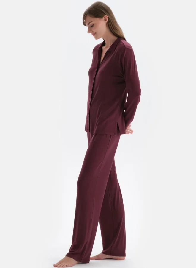 dagi Shirt & Trousers Pajama Set Spread Collar Modal Mid Rise Sleepwear