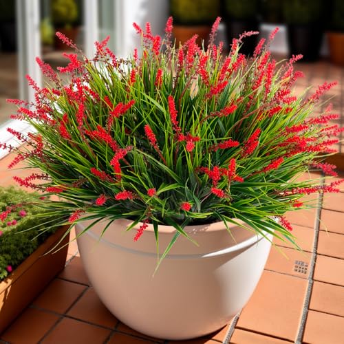 Ammyoo Artificial Faux Plants Flowers for Outdoor Decorations Fake Monkey Grass for Outside Porch Patio No Fade Realistic Greenery Plant UV Resistant Artificial Bush Shrubs for Courtyard Window Garden - Image 1