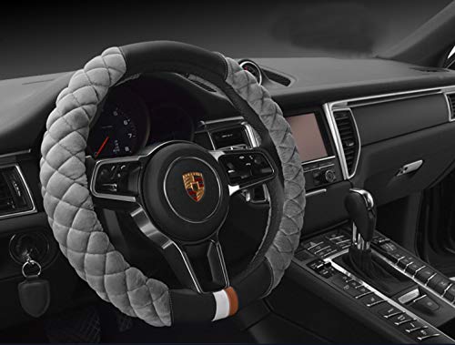 HAOKAY Luxury Fluffy Winter Steering Wheel Cover for Men Women,Soft Warm Short Plush Steering Wheel Cover Gray Fuzzy with Universal 14.5-15 Inch - Image 2