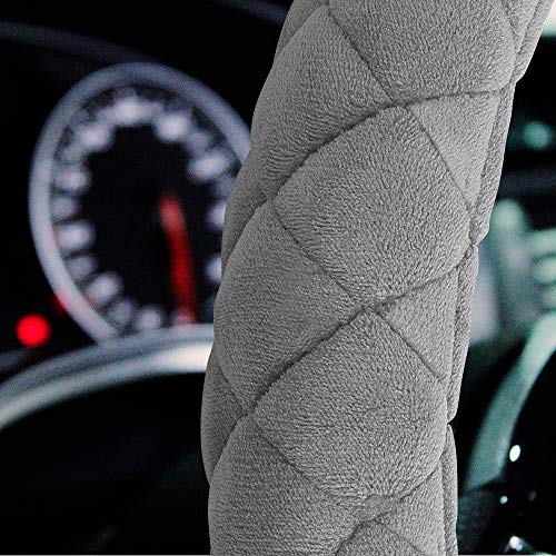 HAOKAY Luxury Fluffy Winter Steering Wheel Cover for Men Women,Soft Warm Short Plush Steering Wheel Cover Gray Fuzzy with Universal 14.5-15 Inch - Image 3