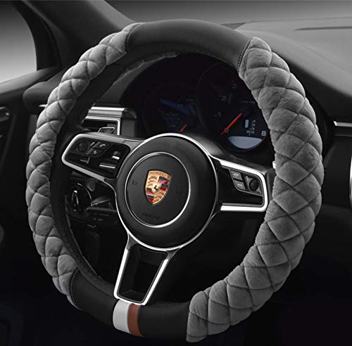 HAOKAY Luxury Fluffy Winter Steering Wheel Cover for Men Women,Soft Warm Short Plush Steering Wheel Cover Gray Fuzzy with Universal 14.5-15 Inch - Image 1