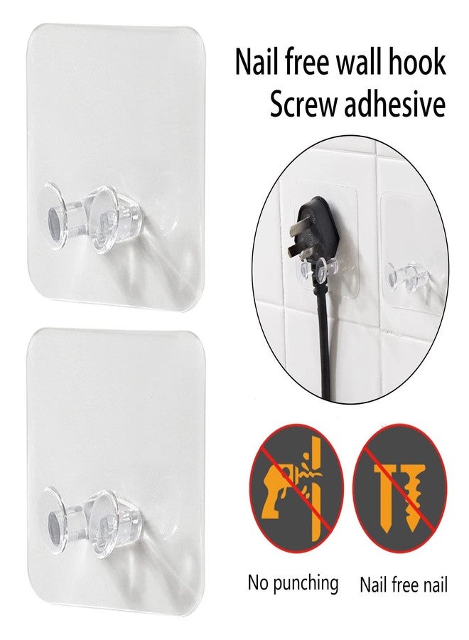 DOOMSDAY 5 Pieces Power Plug Socket Holder Storage Hook Self Adhesive Hanger Hooks for Kitchen Bathroom Home Office Hanging Wall Mounted Multi-Functional Transparent Keys Holder - Image 2