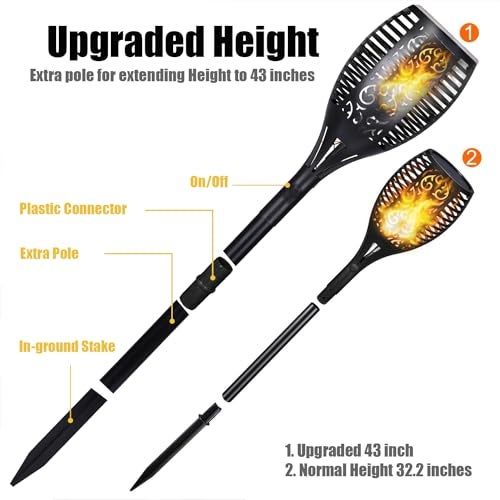 GIGAWATTS 96 LED Solar Mashaal Lights Outdoor Lantern Waterproof Long Lasting Flame Fire Dawn to Dusk Decoration Lighting with 3 Mode Attachment & Auto On/Off for Home Garden Balcony (Pack of 1) - Image 2
