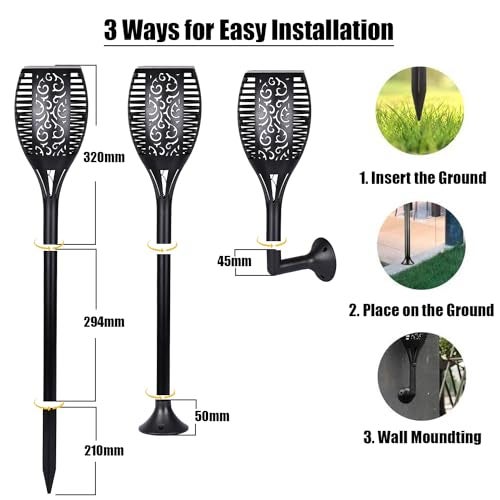 GIGAWATTS 96 LED Solar Mashaal Lights Outdoor Lantern Waterproof Long Lasting Flame Fire Dawn to Dusk Decoration Lighting with 3 Mode Attachment & Auto On/Off for Home Garden Balcony (Pack of 1) - Image 3
