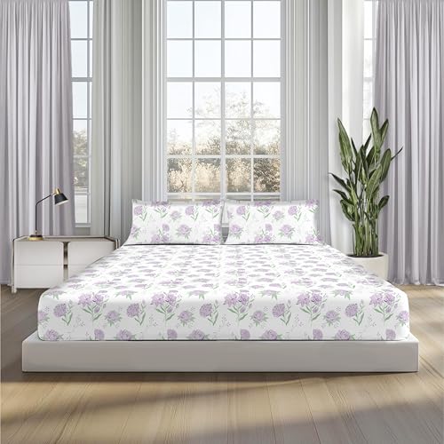Sleepsia Lounge 100% Cotton bedsheet | Lavender Botanic Florals Print Premium Bedsheet for Double Bed King Size -Soft & Breathable,180 TC Bed Sheet for Bedroom,Wrinkle-Resistant,Skin-Friendly - Image 1