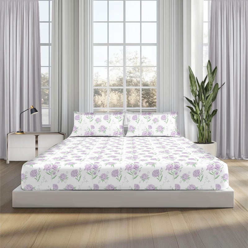 Sleepsia Lounge 100% Cotton bedsheet | Lavender Botanic Florals Print Premium Bedsheet for Double Bed King Size -Soft & Breathable,180 TC Bed Sheet for Bedroom,Wrinkle-Resistant,Skin-Friendly - Image 4