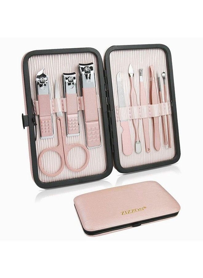 ZIZZON - Travel Mini Manicure Set Nail Clipper Set 10 In 1 Stainless Steel Pedicure Care Grooming Kit With Case Pink - Image 1