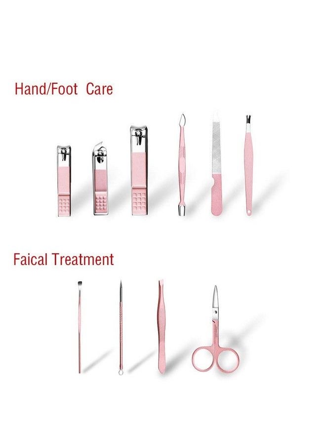 ZIZZON - Travel Mini Manicure Set Nail Clipper Set 10 In 1 Stainless Steel Pedicure Care Grooming Kit With Case Pink - Image 1